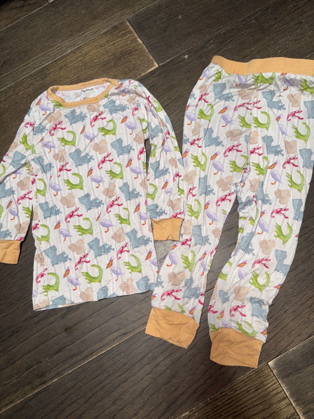 Kids Two-Piece Pajama Set in Multi Animal Print with Tan Trim